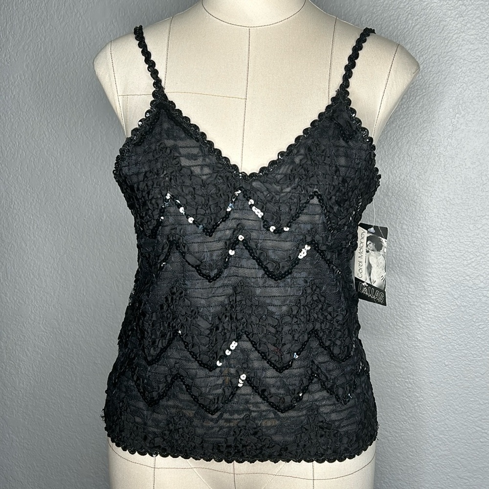 Vintage Carol Maloney sequin ribbon camisole black small